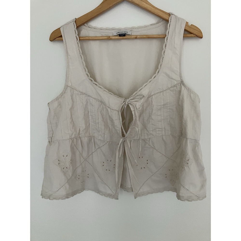 American Eagle Tie Front Scoop Neck Flyaway Tank Top Women's Sz XL
